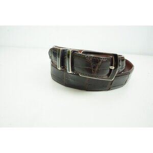 Douglas Magnus Sante Fe Sterling Silver Onyx Brown Genuine Alligator Belt USA 36